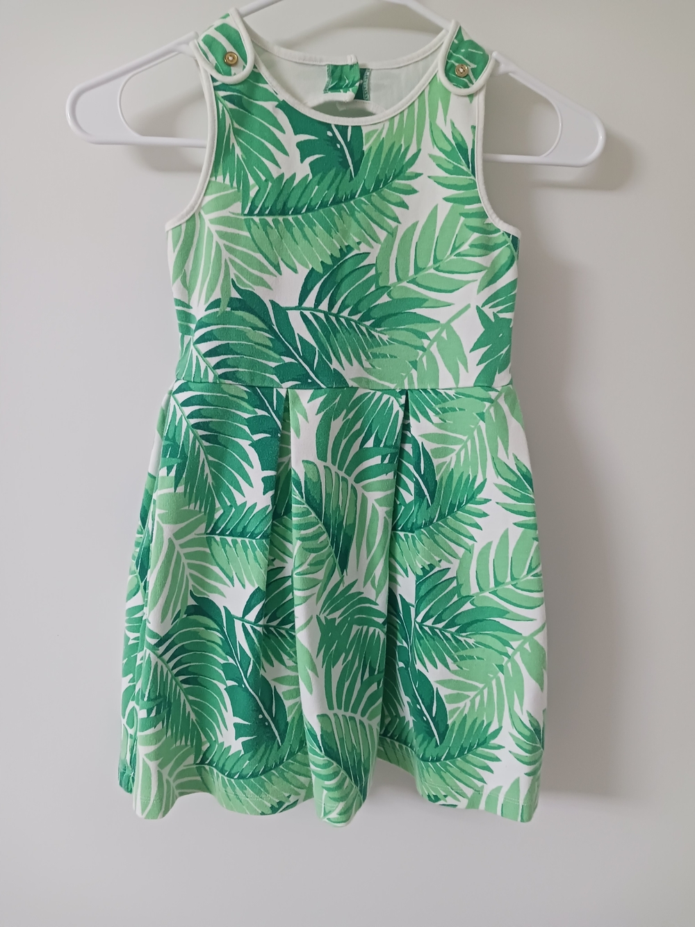 Girls Green Leaf Print Sleeveless Dress
